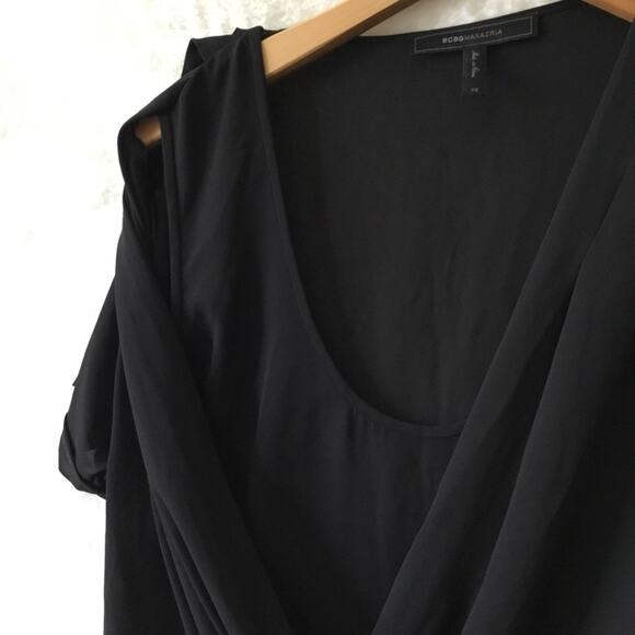 BCBGMaxAzria Black Drape Front Hi-Low Sheer Top - Picture 9 of 16